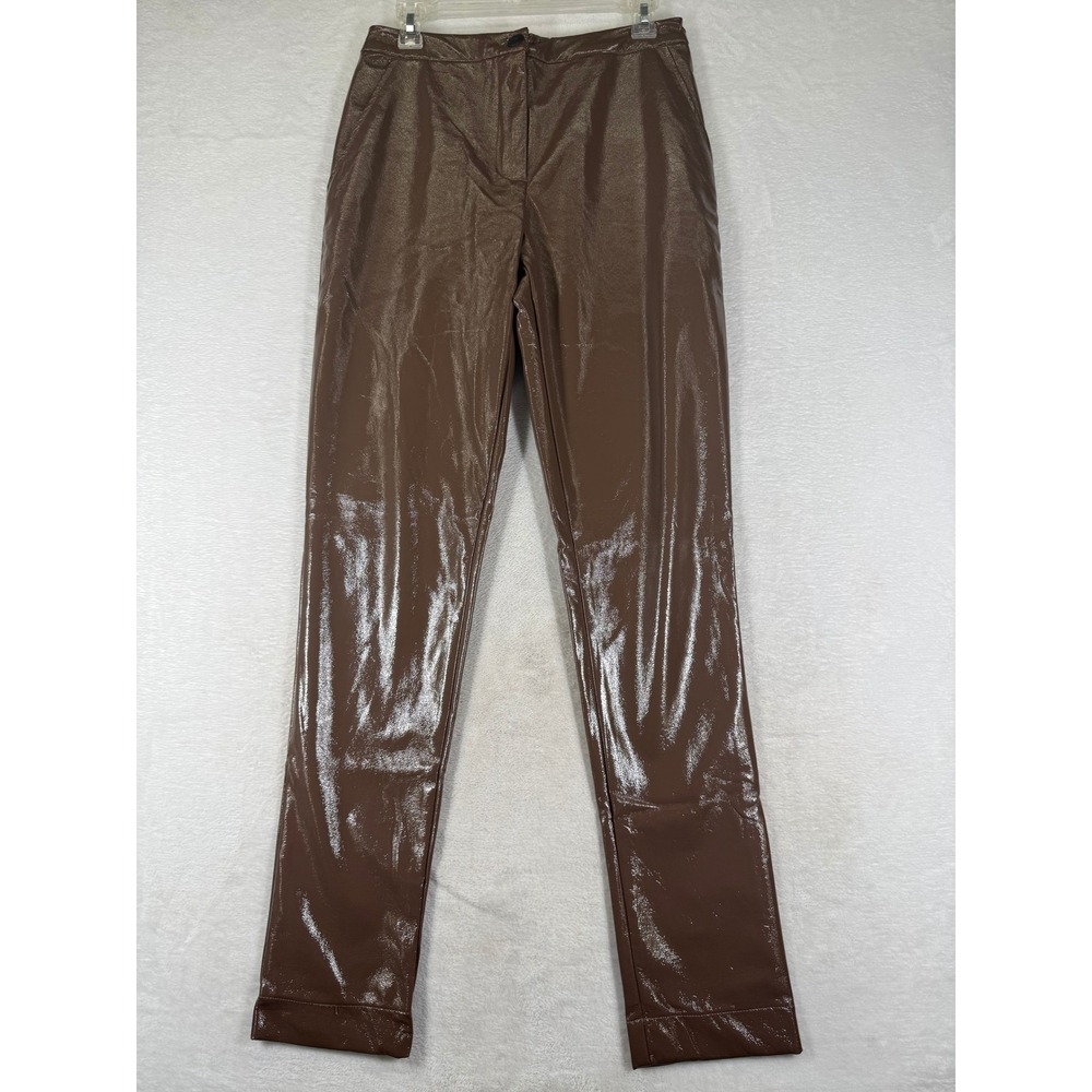 ALIX NYC Brown Patent Faux Leather High Rise Slim Leg Pants 28
